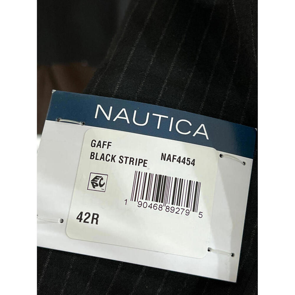 Nautica Mens Modern fit 2 Piece Suit 42 R / 36 Waist Black Striped Stretch - Picture 5 of 5